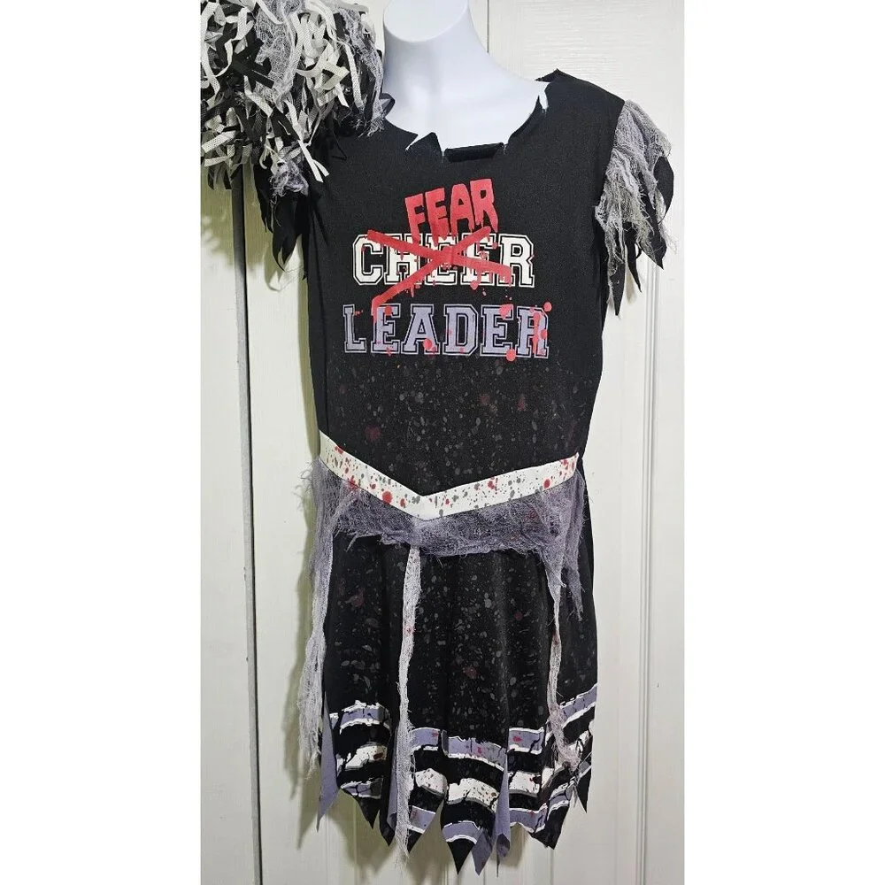 Fear Leader Cheerleader Costume Rebel Zombie Killer Goth Bad Dead Halloween Girl